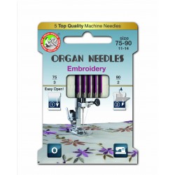 Machine Needles ORGAN EMBROIDERY ASSORT 130/705H - 5pcs/card (75:3, 90:2pcs)