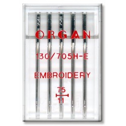 Machine Needles ORGAN EMBROIDERY 130/705H - E - 75 - 5pcs/plastic box